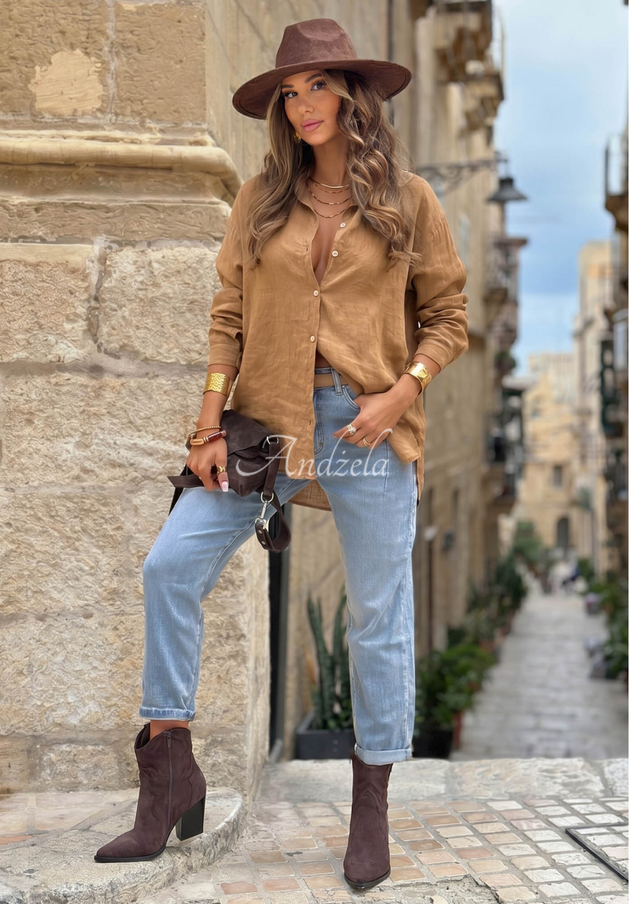 Leinenhemd Vilano Beach Camel