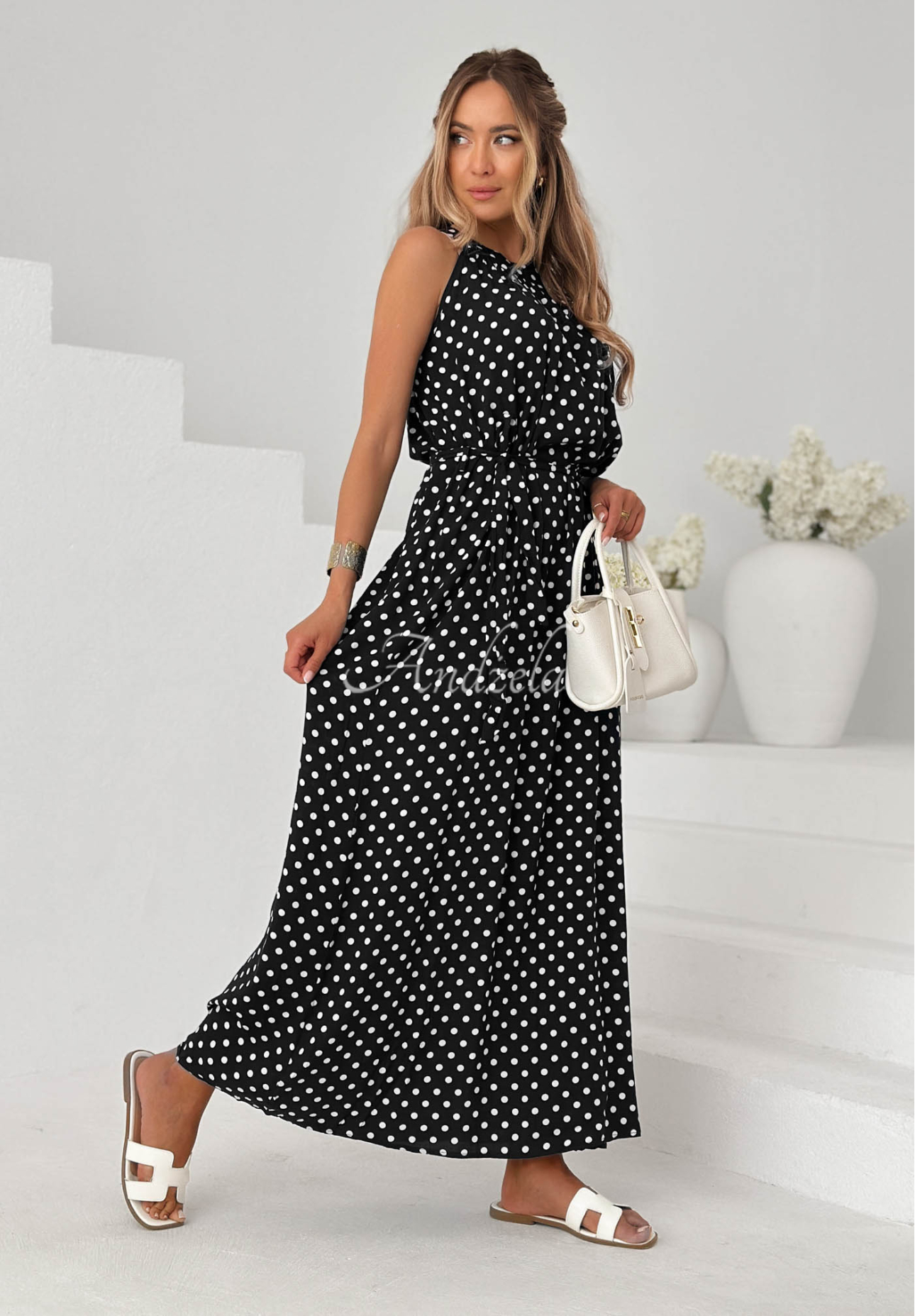 Maxikleid aus Viskose mit Polka-Dots Sun & Dots Schwarz