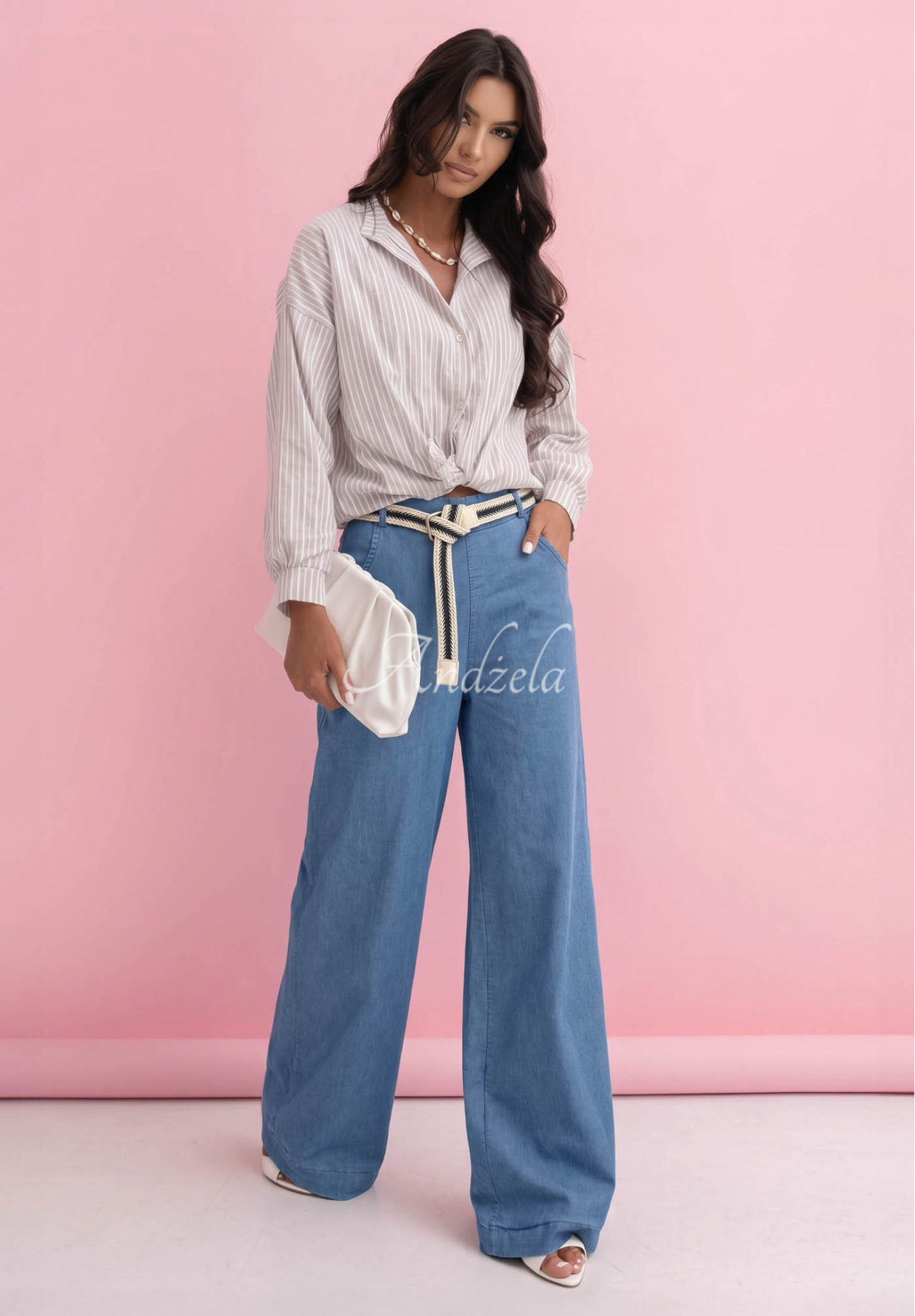 Straight-Hose aus Baumwolle mit Gürtel Arianna Blau