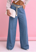Straight-Hose aus Baumwolle mit Gürtel Arianna Blau