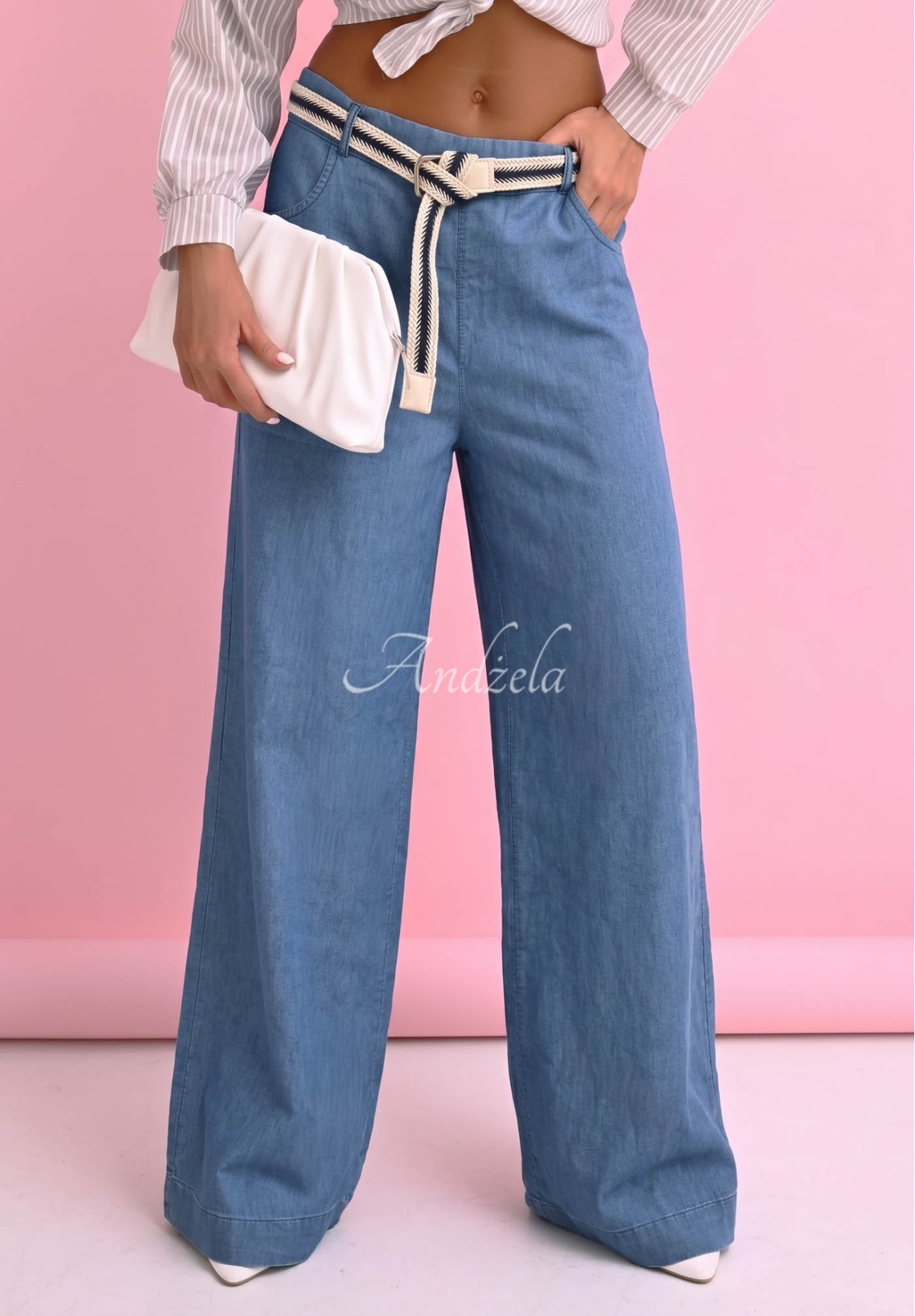 Straight-Hose aus Baumwolle mit Gürtel Arianna Blau