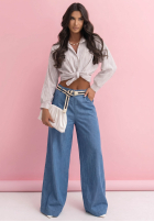 Straight-Hose aus Baumwolle mit Gürtel Arianna Blau