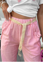 Hose mom fit z paskiem i koronką Flora Villa Gelb