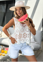 Ażurowy top na ramiączkach boho Beach Mood Weiß