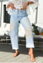Hose Jeans mom fit z koronkowymi naszywkami Playa Vibes Hellblau