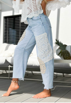 Hose Jeans mom fit z koronkowymi naszywkami Playa Vibes Hellblau