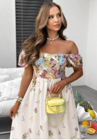 Kwiecista Kleid maxi z bufkami Flori Amori Weiß