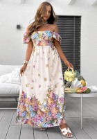 Kwiecista Kleid maxi z bufkami Flori Amori Weiß