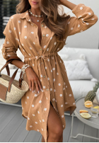 Muślinowa Kleid mini w Punkte Vacation Dots Camel