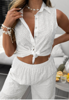Ażurowa Hemd bez rękawów boho Ocean Shells Weiß