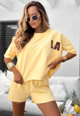Set Baumwollbluse und -shorts Hello La Gelb