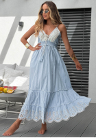 Kleid maxi na ramiączkach z ażurowymi falbankami Seaside Serenity Himmelblau