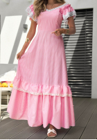 Kleid maxi z falbankami w kratę Summer Melody Rosa