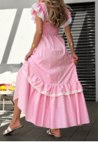 Kleid maxi z falbankami w kratę Summer Melody Rosa
