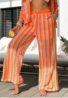 Ażurowy Set Sweatshirt i Hose wide leg w kolorowe wzory Leila Orange