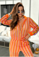 Ażurowy Set Sweatshirt i Hose wide leg w kolorowe wzory Leila Orange