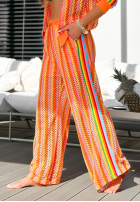 Ażurowy Set Sweatshirt i Hose wide leg w kolorowe wzory Leila Orange