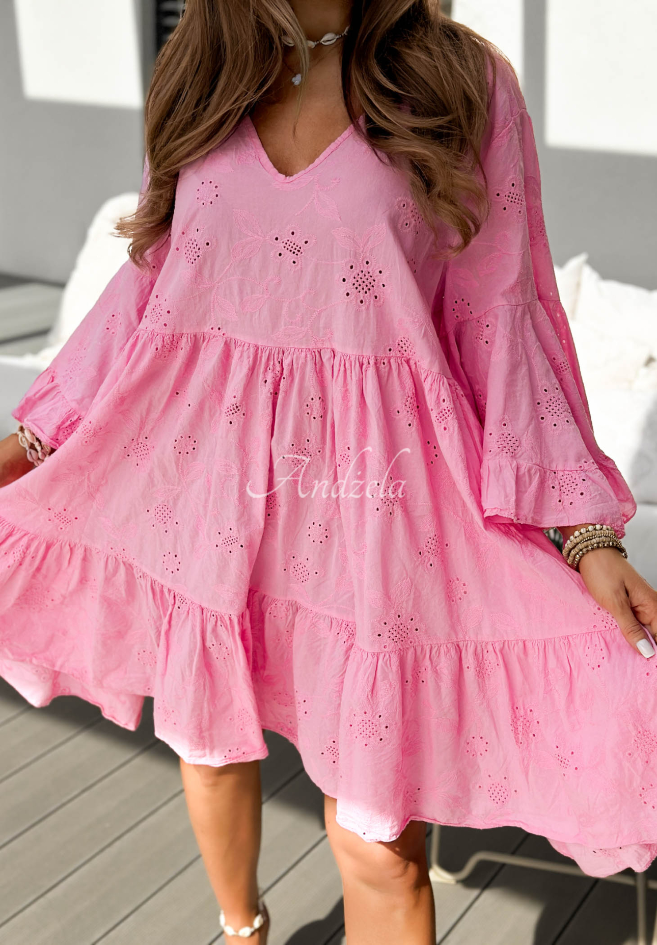 Durchbrochenes Baumwollkleid mit Rüschen Summer Sweetie Rosa