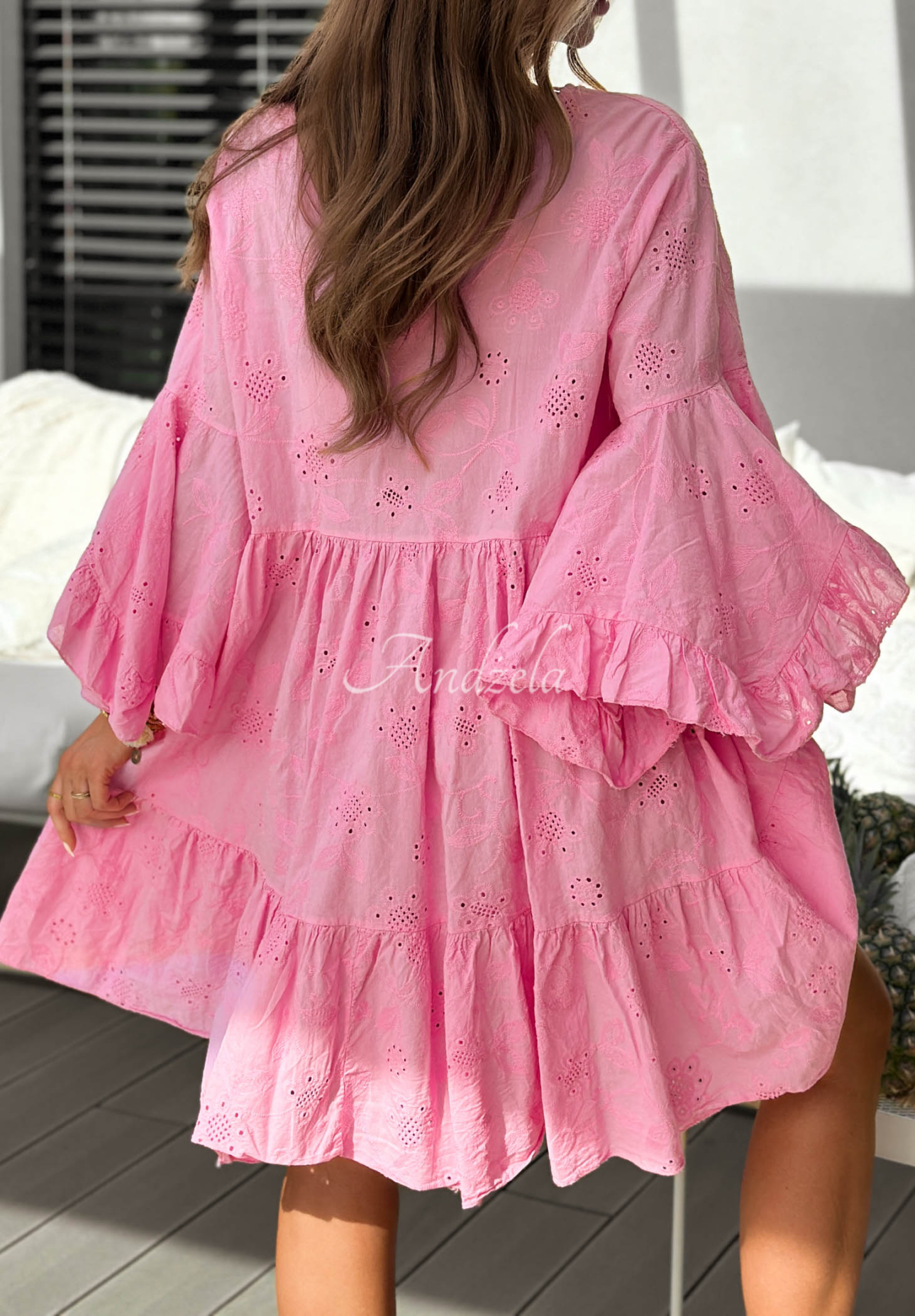 Durchbrochenes Baumwollkleid mit Rüschen Summer Sweetie Rosa