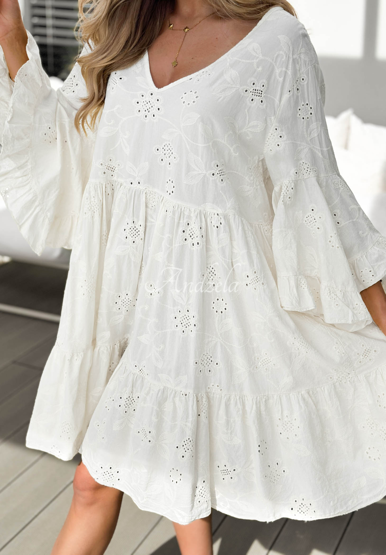 Durchbrochenes Baumwollkleid mit Rüschen Summer Sweetie Weiß