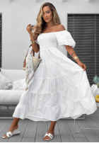 Kleid midi z falbankami i bufkami Ocean Breeze Weiß