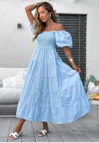 Kleid midi z falbankami i bufkami Ocean Breeze Weiß