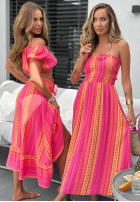 Wzorzysty Set Bluse Kleid im spanischen Stil i Rock z falbanką Sun Nectar Fuchsia