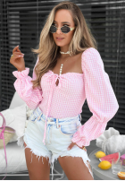 Krótka Bluse z bufkami w kratę Pretty Senorita Himmelblau
