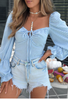Krótka Bluse z bufkami w kratę Pretty Senorita Himmelblau