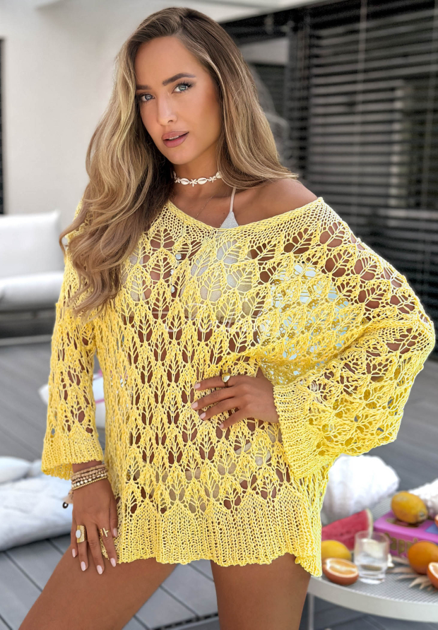 Oversize-Pullover mit Lochmuster und Ausschnitt Dolce Marina Gelb