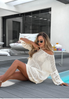 Leicht ażurowy Pullover oversize z koronkowymi rękawami Mandala Weiß