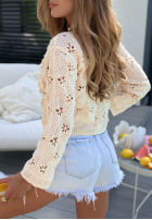 Ażurowa Bluse z kwiatami boho Sunset Bloom Beige