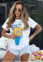 T-Shirt z kolorowym nadrukiem Soleil Weiß