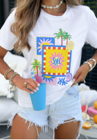 T-Shirt z kolorowym nadrukiem Soleil Weiß