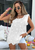 Ażurowa Bluse z falbankami boho Sunny Beach Weiß