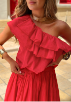 Asymetryczna Bluse z falbankami Malta Delizia Rot