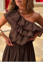 Asymetryczna Bluse z falbankami Malta Delizia Rot