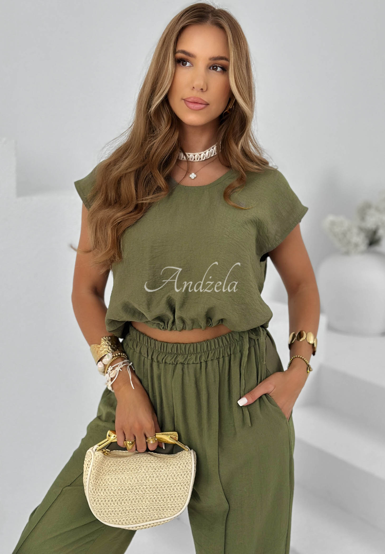 Set aus Bluse und Hose aus Viskose Sunrise Sun Khaki