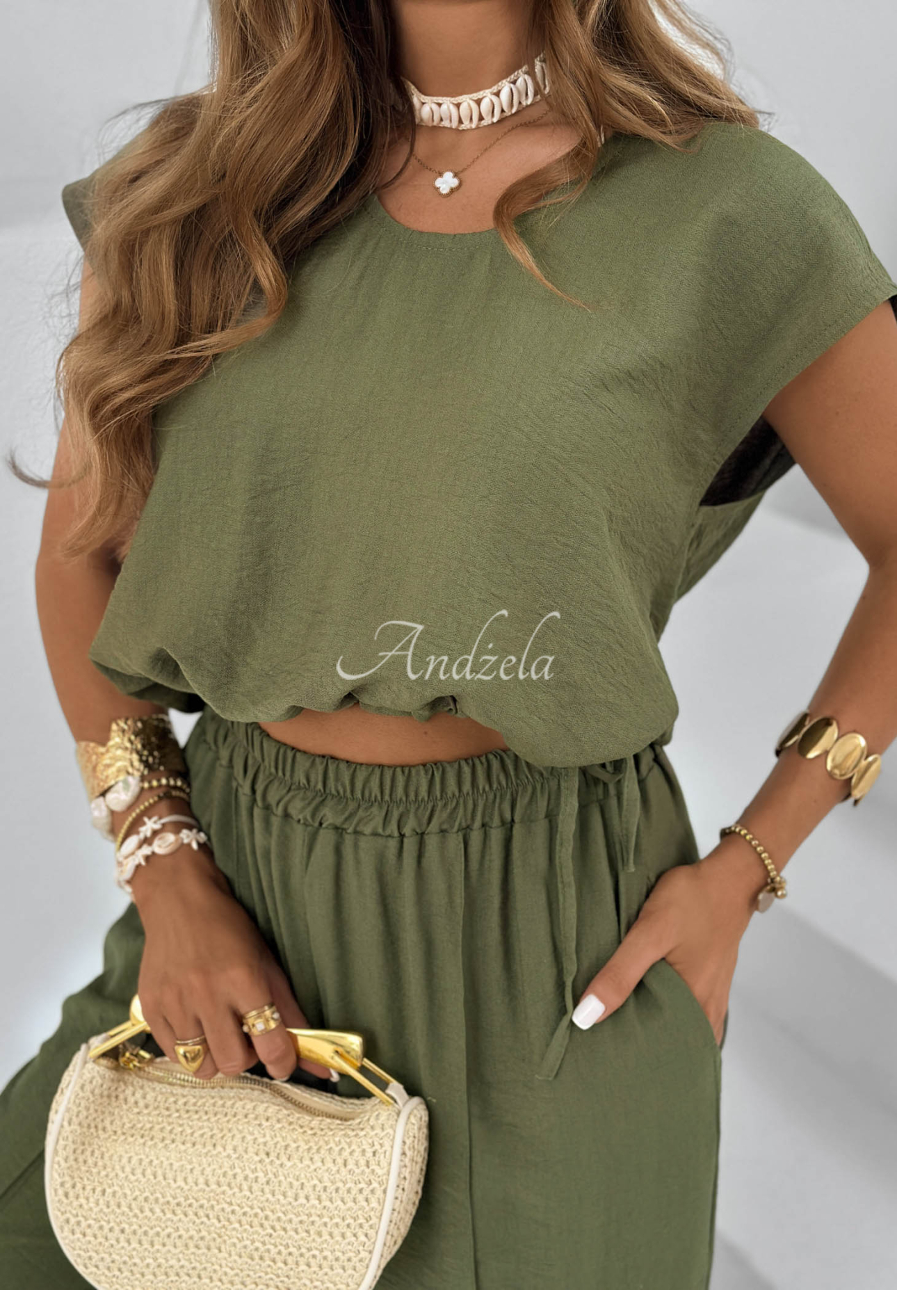 Set aus Bluse und Hose aus Viskose Sunrise Sun Khaki
