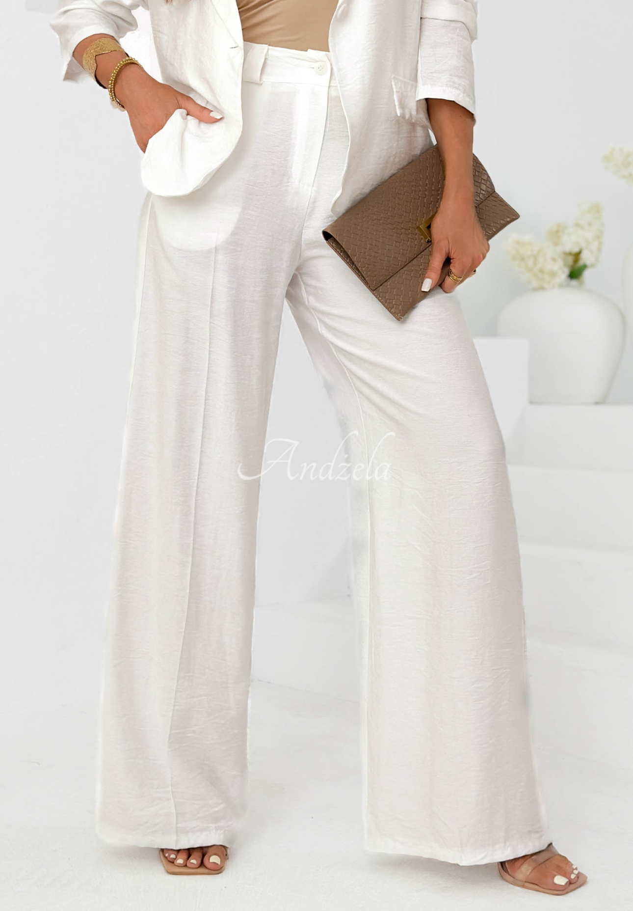 Viskose-Set aus Blazer und wide-leg Hose Ocean Estate Weiß
