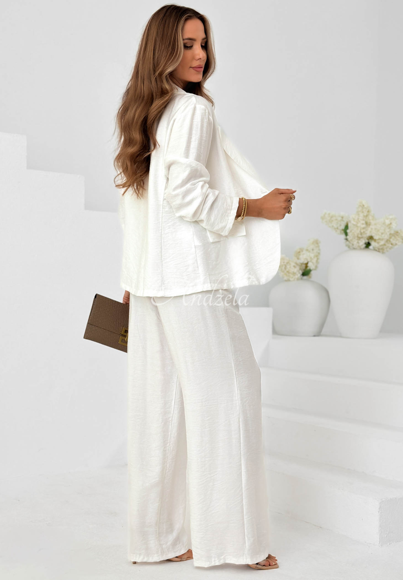 Viskose-Set aus Blazer und wide-leg Hose Ocean Estate Weiß