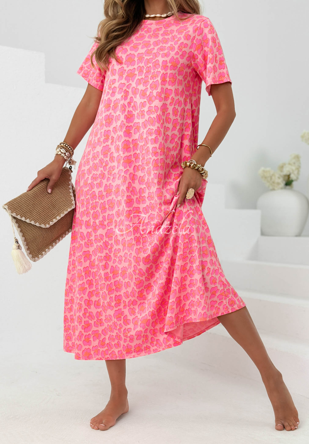 Baumwollkleid mit Leopardenmuster Candy Panther Rosa