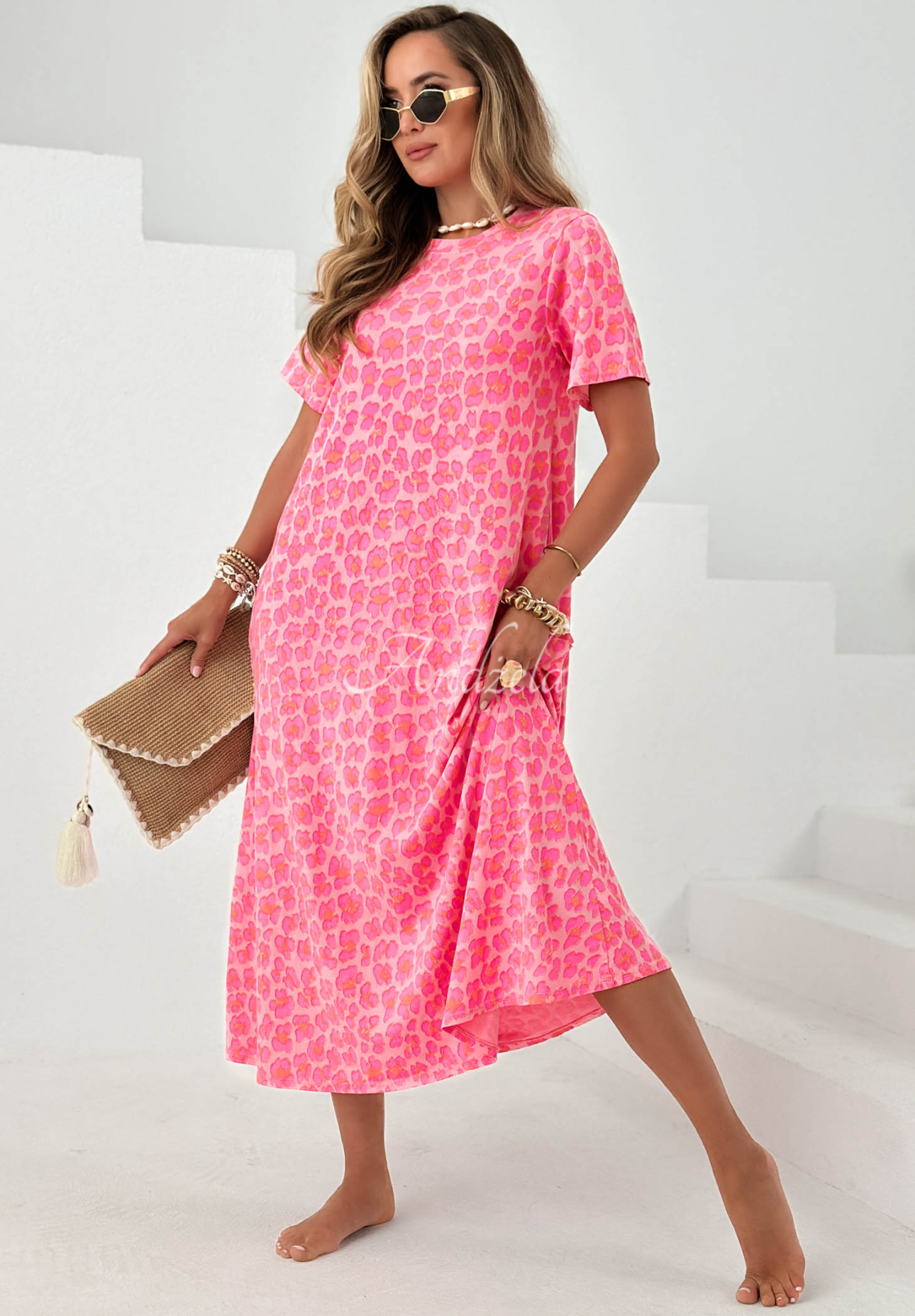Baumwollkleid mit Leopardenmuster Candy Panther Rosa
