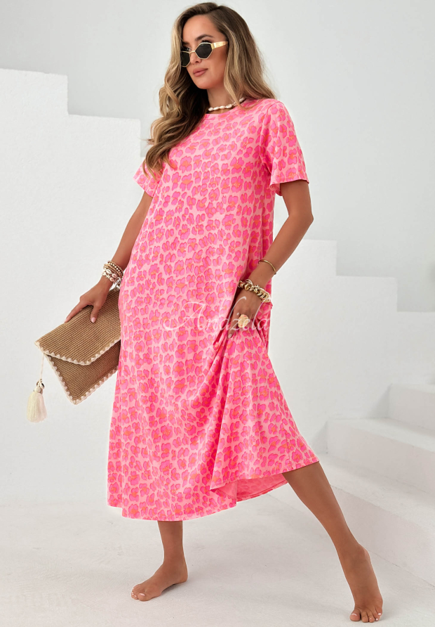 Baumwollkleid mit Leopardenmuster Candy Panther Rosa