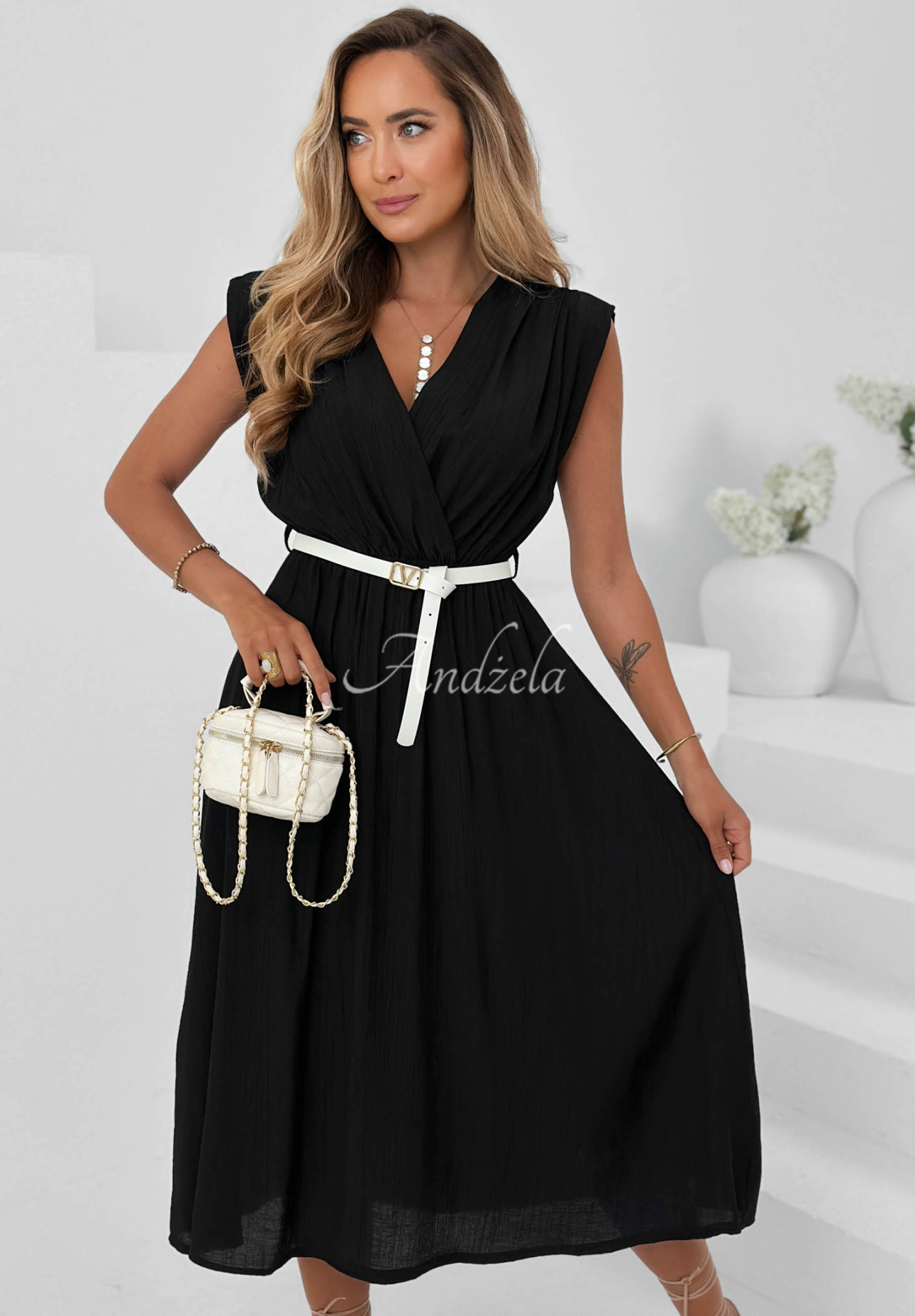 Viskosekleid mit Wickelausschnitt Solenne Breeze Schwarz