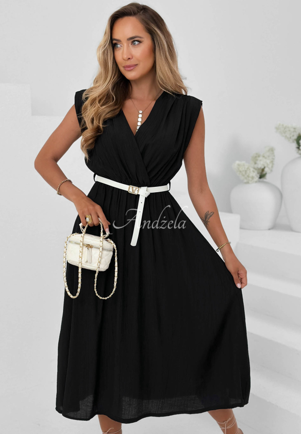 Viskosekleid mit Wickelausschnitt Solenne Breeze Schwarz