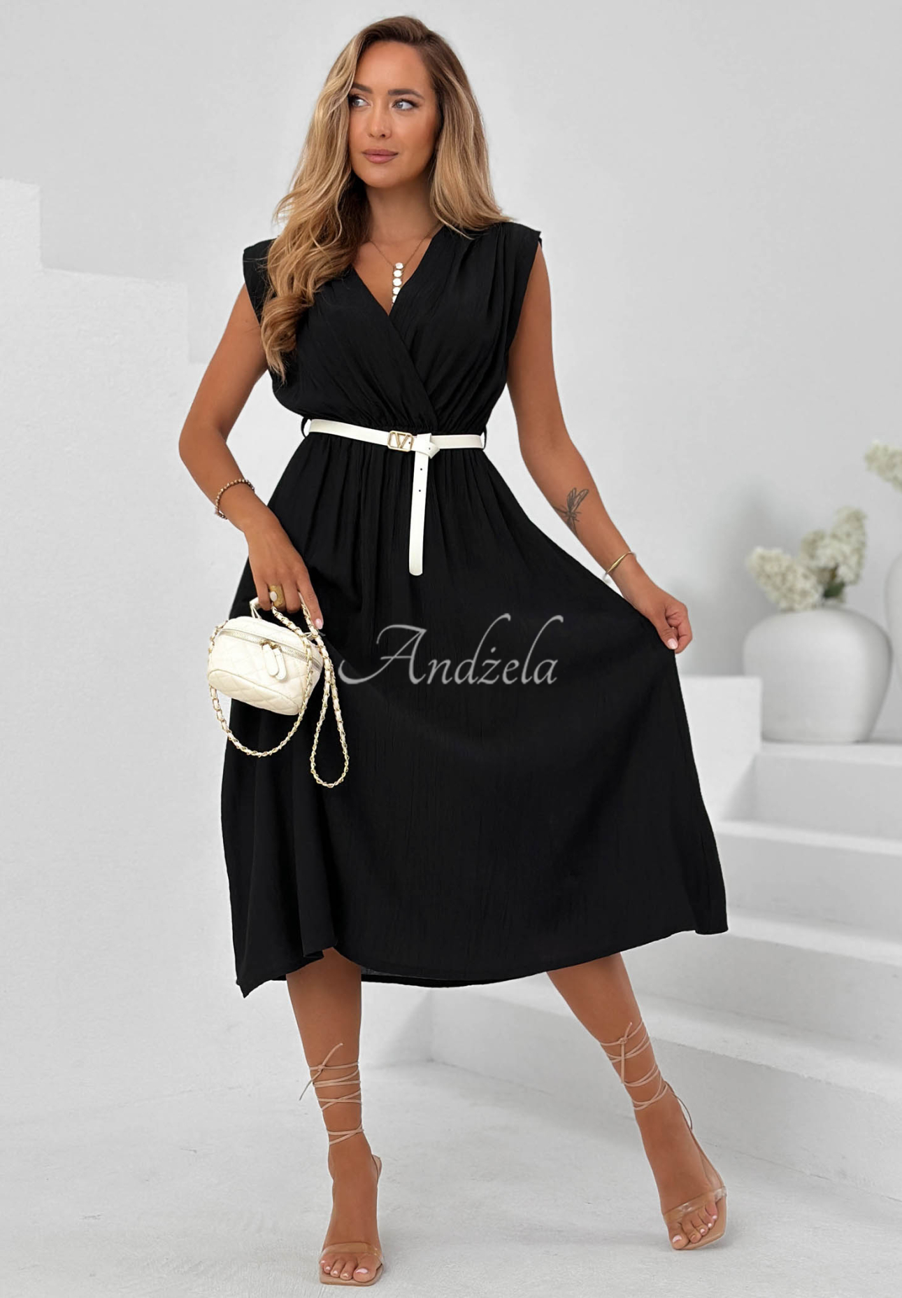 Viskosekleid mit Wickelausschnitt Solenne Breeze Schwarz