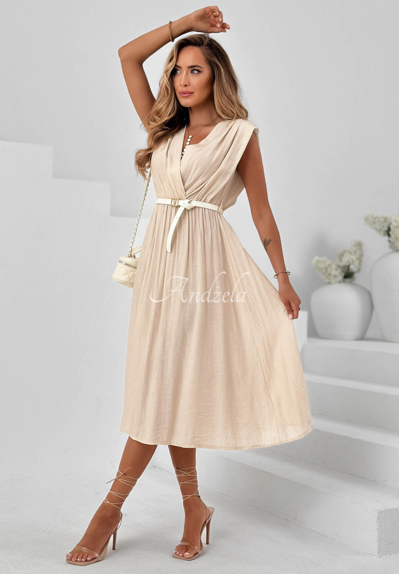 Viskosekleid mit Wickelausschnitt Solenne Breeze Beige