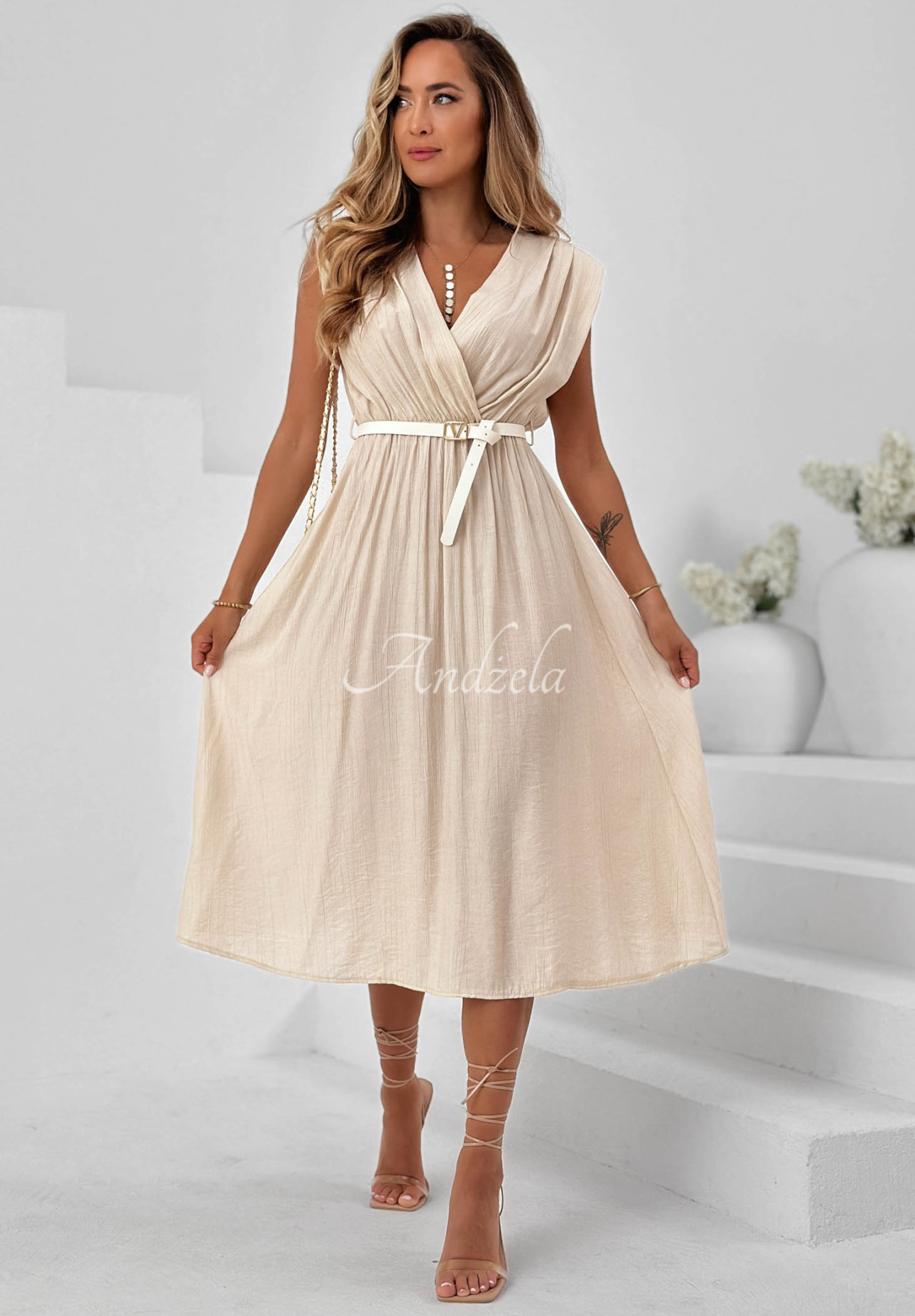Viskosekleid mit Wickelausschnitt Solenne Breeze Beige