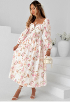 Kwiecista Kleid maxi z długimi rękawami Sunkissed Blooms Weiß
